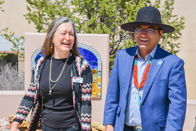In this April 19, 2024, file photo, Chancellor Sabrina Ezzell guides a tour of The University of New Mexico-Gallup campus with Navajo Nation President Buu Nygren.