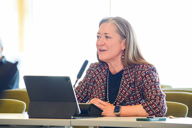 In this Aug. 2, 2024, file photo, Chancellor Sabrina Ezzell delivers an update about the branch campus during a meeting of the New Mexico Legislature's Interim Indian Affairs Committee inside the Student Services & Technology Center at The University of New Mexico-Gallup.