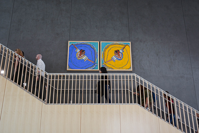 The University of New Mexico-Gallup Art Student Collective tours the McKinnon Center for Management at the UNM main campus in Albuquerque on April 4, 2025.