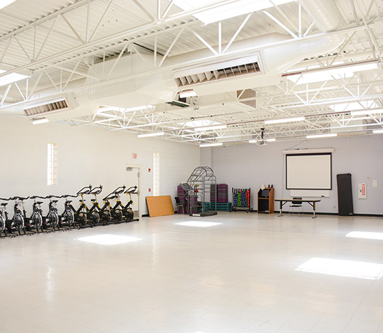 photo of the mat room and exercise equipment