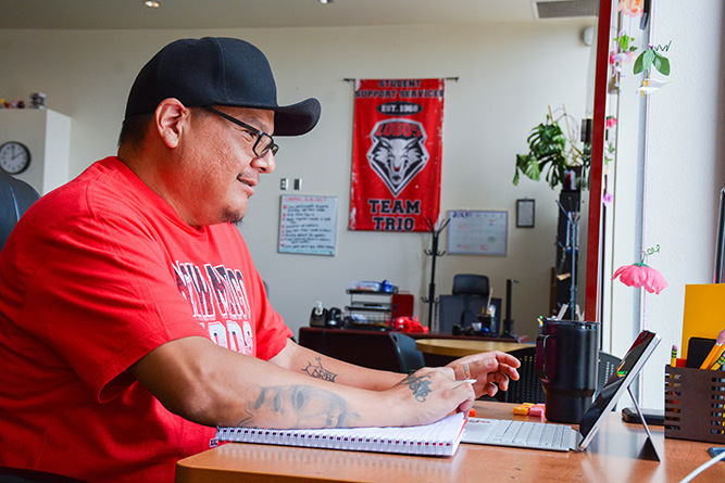 Student Tyrone Castillo studies inside TRIO Student Support Services at The University of New Mexico-Gallup on July 18, 2025.