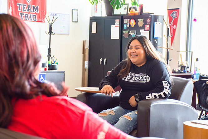 Peer tutor/mentor McKayla Yazzie hangs out with fellow students inside TRIO Student Support Services at The University of New Mexico-Gallup on July 18, 2025.
