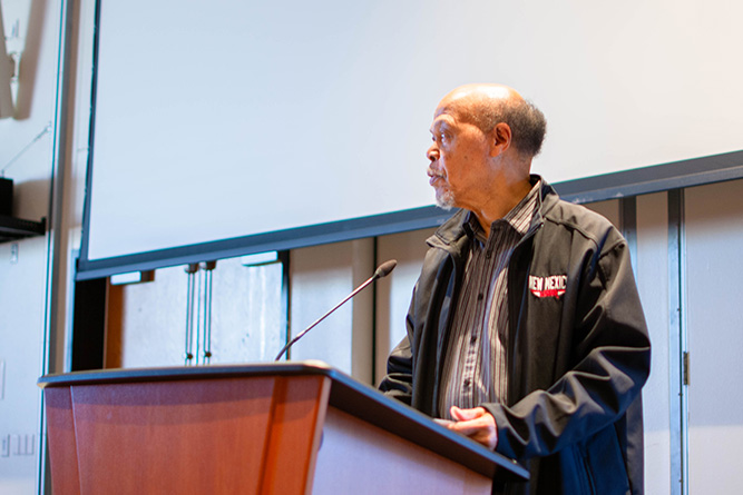 Diversity, Equity & Inclusion Director L.D. Lovett introduces the Martin Luther King Jr. Commemorative Service at The University of New Mexico-Gallup on Saturday, Jan. 31, 2026.