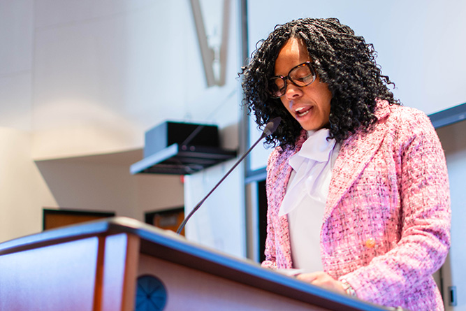 The Rev. Jasmon C. Cornick, of Grant Chapel AME Church in Albuquerque, delivers a sermon during the Martin Luther King Jr. Commemorative Service at The University of New Mexico-Gallup on Saturday, Jan. 31, 2026.