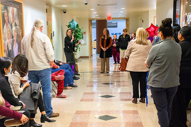 Kris Pikaart, the director of behavioral health services and school-based clinics for Gallup Community Health, speaks during an open house for the new Campus Clinic at The University of New Mexico-Gallup on Wednesday, Feb. 11.