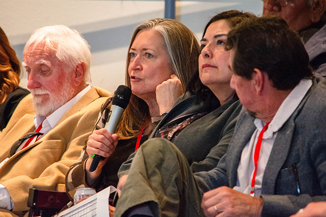 UNM-Gallup Chancellor Dr. Sabrina Ezzell asks a question after Dr. Assata Zerai's keynote address during the 2026 Statewide Diversity Summit at The University of New Mexico-Gallup on Friday, April 17, 2026. Photo by Richard Reyes/UNM-Gallup.