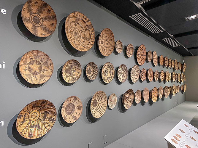 A wall displays basketry originating from the tribes of Western Apache, Yavapai and Akimel O'odham at the Heard Museum in Phoenix on Friday, March 6, 2026.
