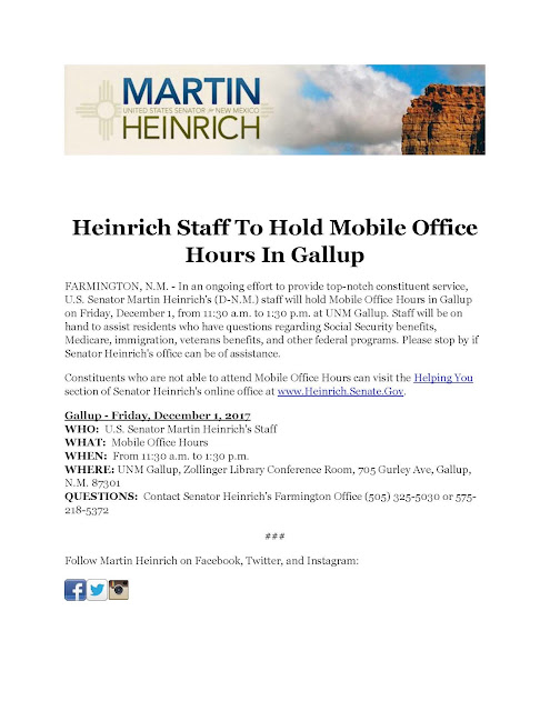 Heinrich Staff To Hold Mobile Office Hours In Gallup